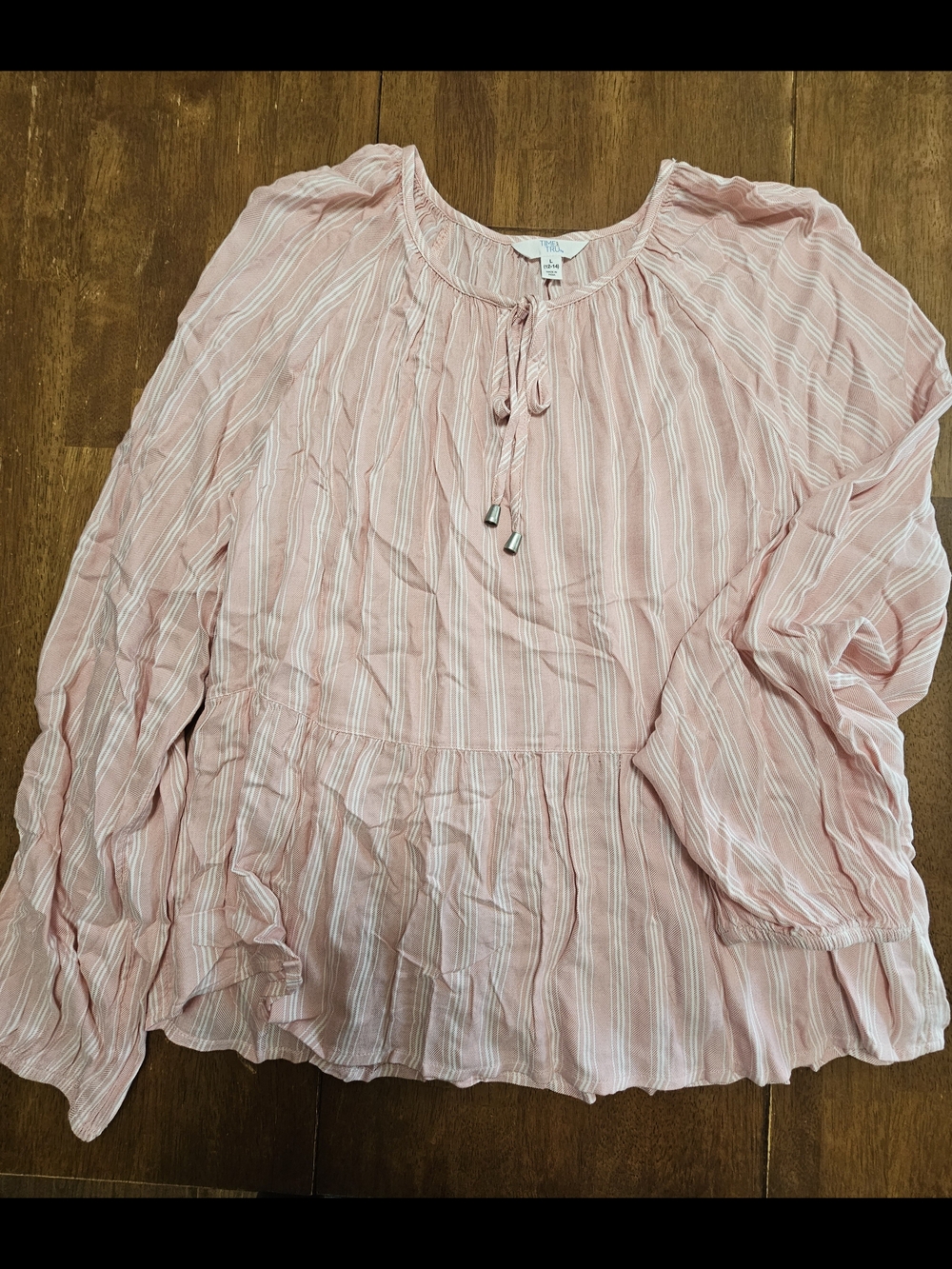 Time and Tru Light Pink and White Striped Peasant Blouse